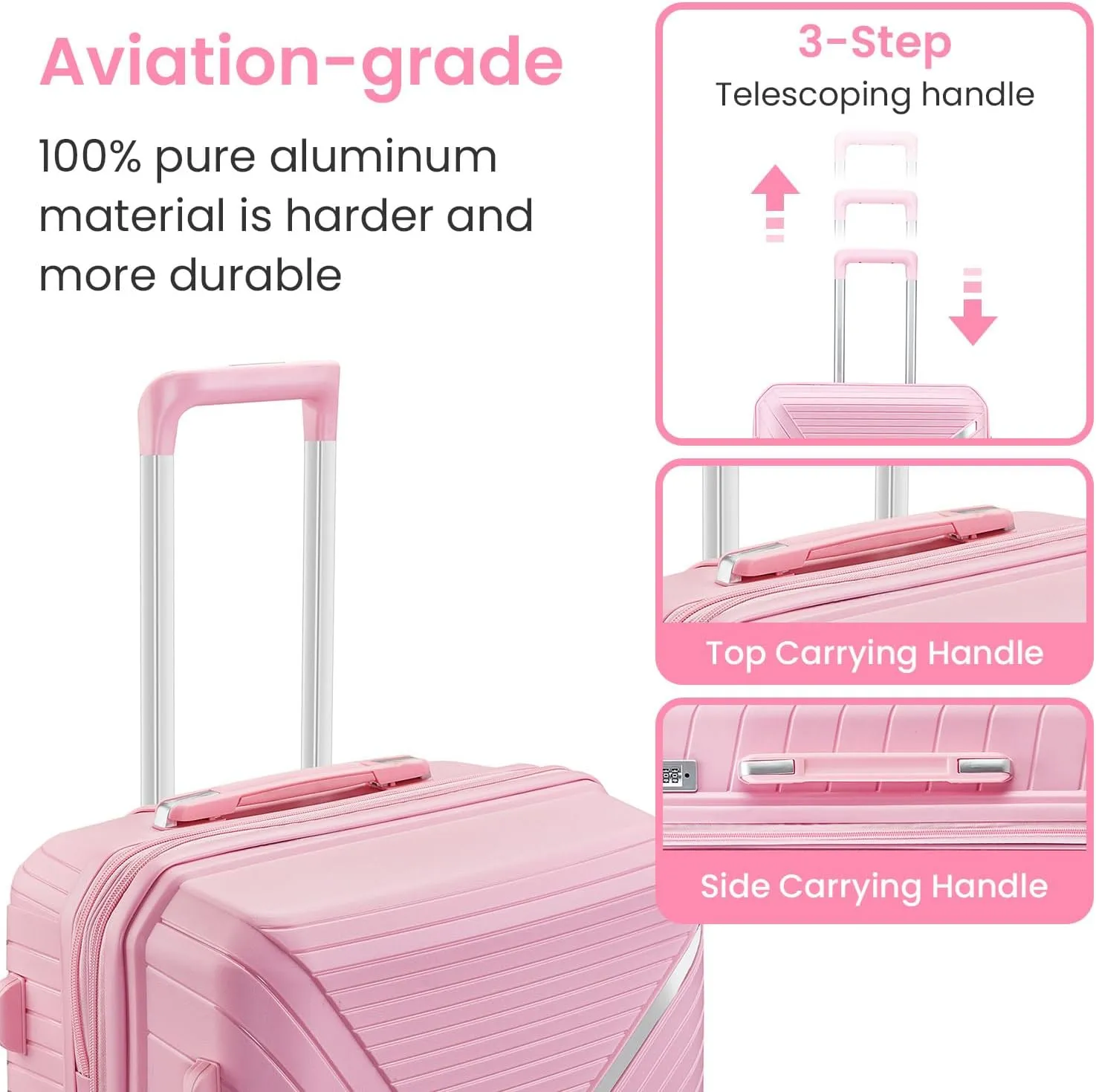Luggage Sets 4 Piece(14/20/24/28), Expandable Lightweight Suitcase with 4 Double 360 Degrees Mute Spinner Wheels, PP Materials Durable TSA Lock Travel Luggage (Pink)