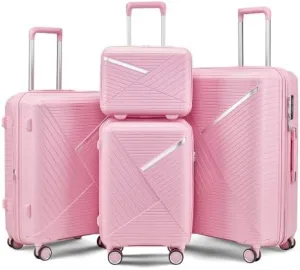 Luggage Sets 4 Piece(14/20/24/28), Expandable Lightweight Suitcase with 4 Double 360 Degrees Mute Spinner Wheels PP Materials Durable TSA Lock Travel Luggage (Pink)