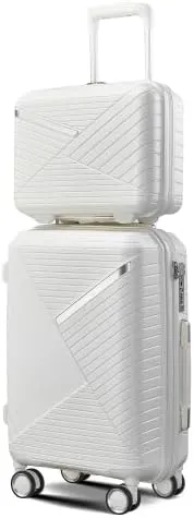 Luggage Sets 4 Piece(14/20/24/28), Expandable Lightweight Suitcase with 4 Double 360 Degrees Mute Spinner Wheels PP Materials Durable TSA Lock Travel Luggage (White)