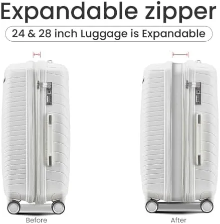 Luggage Sets 4 Piece(14/20/24/28), Expandable Lightweight Suitcase with 4 Double 360 Degrees Mute Spinner Wheels PP Materials Durable TSA Lock Travel Luggage (White)