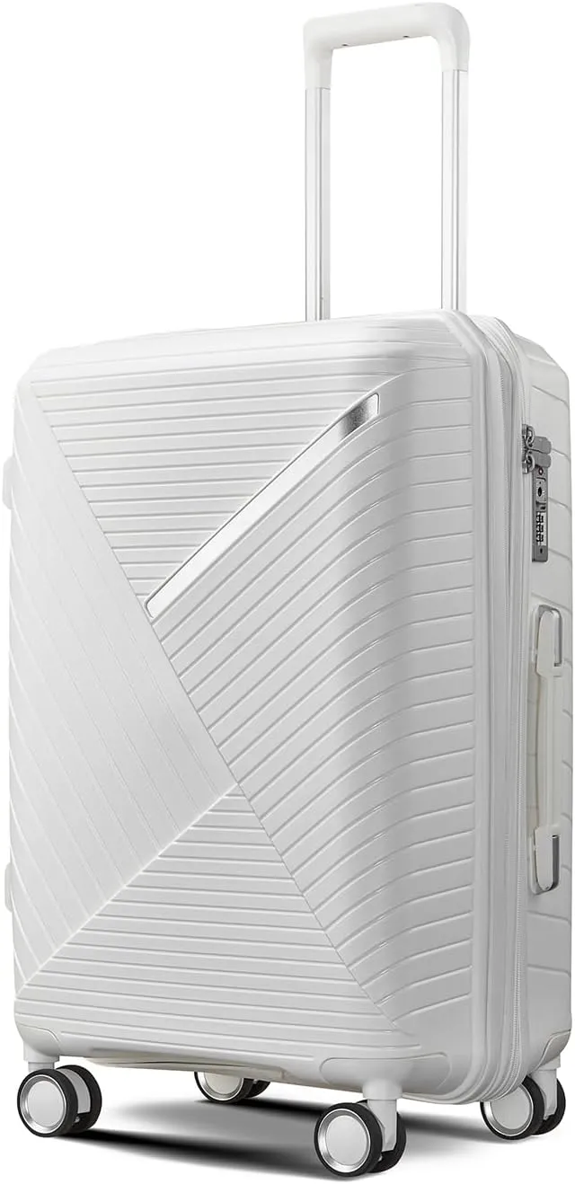Luggage Sets 4 Piece(14/20/24/28), Expandable Lightweight Suitcase with 4 Double 360 Degrees Mute Spinner Wheels, PP Materials Durable TSA Lock Travel Luggage (White)