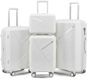 Luggage Sets 4 Piece(14/20/24/28), Expandable Lightweight Suitcase with 4 Double 360 Degrees Mute Spinner Wheels PP Materials Durable TSA Lock Travel Luggage (White)