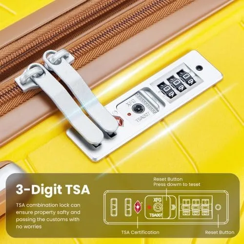 Luggage Sets 4 Piece(14/20/24/28), Expandable Lightweight Suitcase with 4 Double 360 Degrees Mute Spinner Wheels PP Materials Durable TSA Lock Travel Luggage (Yeiiow)