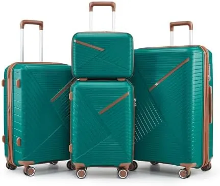 Luggage Sets 4 Piece(14/20/24/28), Expandable Lightweight Suitcase with 4 Double 360 Degrees Mute Spinner Wheels PP Materials Durable TSA Lock Travel Luggage,Coral green