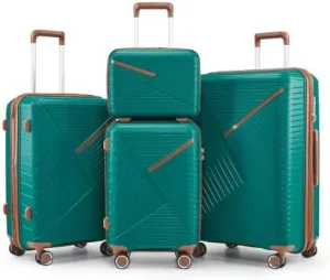 Luggage Sets 4 Piece(14/20/24/28), Expandable Lightweight Suitcase with 4 Double 360 Degrees Mute Spinner Wheels PP Materials Durable TSA Lock Travel Luggage,Coral green
