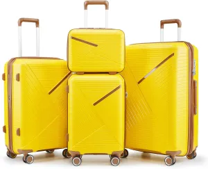 Luggage Sets 4 Piece(14/20/24/28), Expandable Lightweight Suitcase with 4 Double 360 Degrees Mute Spinner Wheels PP Materials Durable TSA Lock Travel LuggageYellow