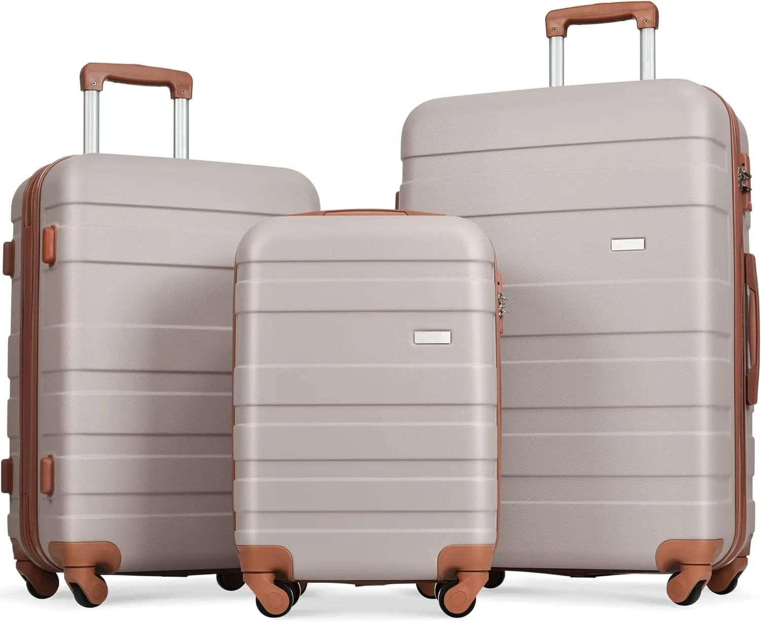 Luggage Sets Durable ABS Hardshell 3pcs Lightweight Suitecases with Spinner Wheels, 20'', 24'', 28'', Light Brown