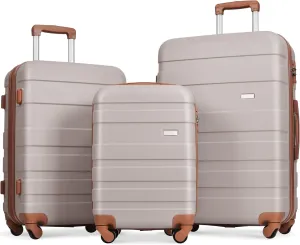 Luggage Sets Durable ABS Hardshell 3pcs Lightweight Suitecases with Spinner Wheels, 20'', 24'', 28'', Light Brown