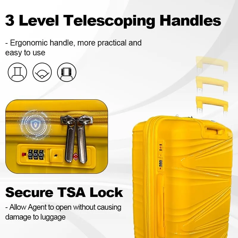 Luggage Sets(20in/24in/28in) with Spinner Wheels Hard Shell Luggage Hardside 3-Piece Set Lightweight Rolling Suitcase with TSA Lock for Travel Antique Yellow