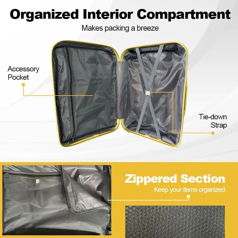 Luggage Sets(20in/24in/28in) with Spinner Wheels Hard Shell Luggage Hardside 3-Piece Set Lightweight Rolling Suitcase with TSA Lock for Travel Antique Yellow