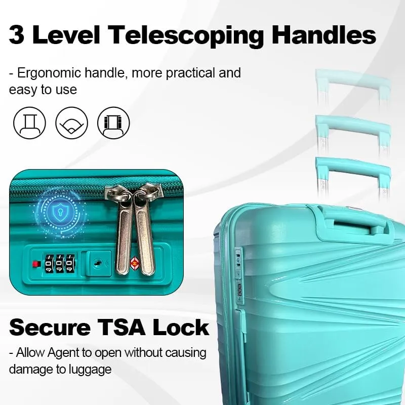 Luggage Sets(20in/24in/28in) with Spinner Wheels Hard Shell Luggage Hardside 3-Piece Set Lightweight Rolling Suitcase with TSA Lock for Travel Teal Blue