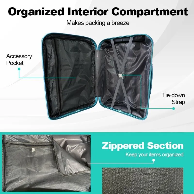 Luggage Sets(20in/24in/28in) with Spinner Wheels Hard Shell Luggage Hardside 3-Piece Set Lightweight Rolling Suitcase with TSA Lock for Travel Teal Blue