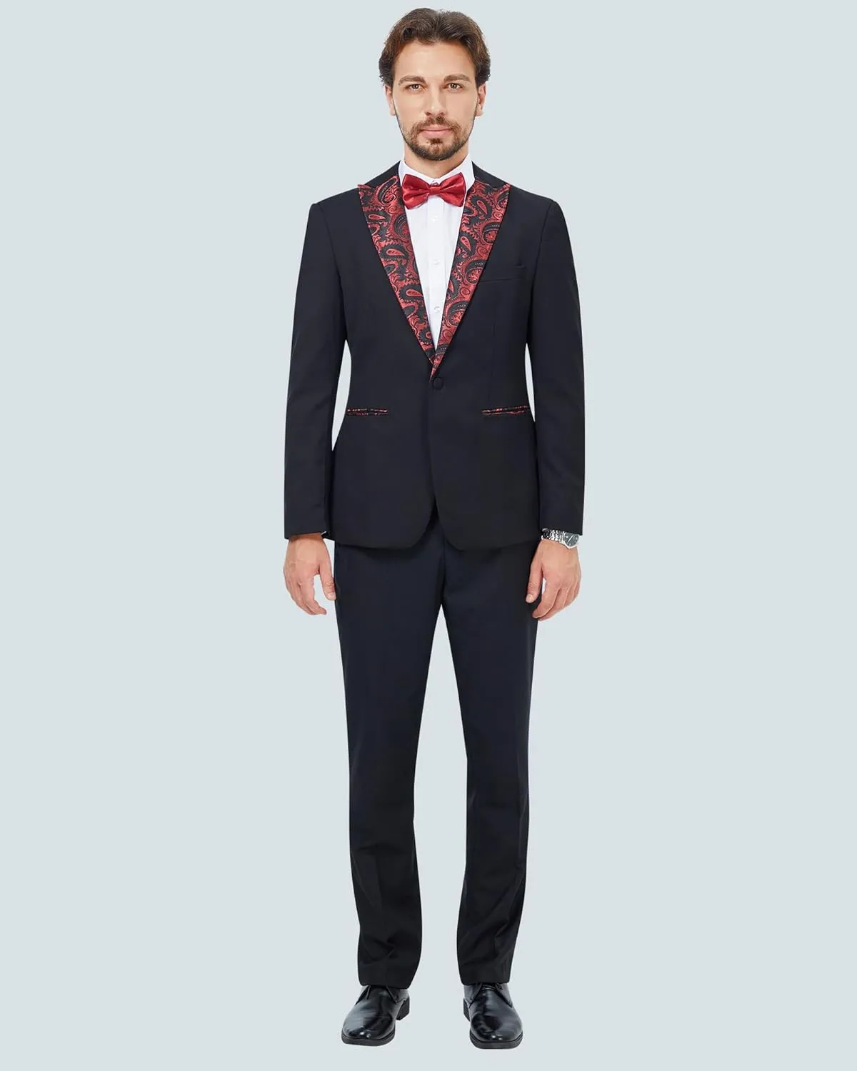 MAGE MALE Men's 2 Piece Suit One Button Slim Fit Formal Wedding Prom Tuxedo Suits Blazer Pants with Bow Tie Set