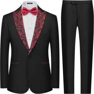 MAGE MALE Men's 2 Piece Suit One Button Slim Fit Formal Wedding Prom Tuxedo Suits Blazer Pants with Bow Tie Set
