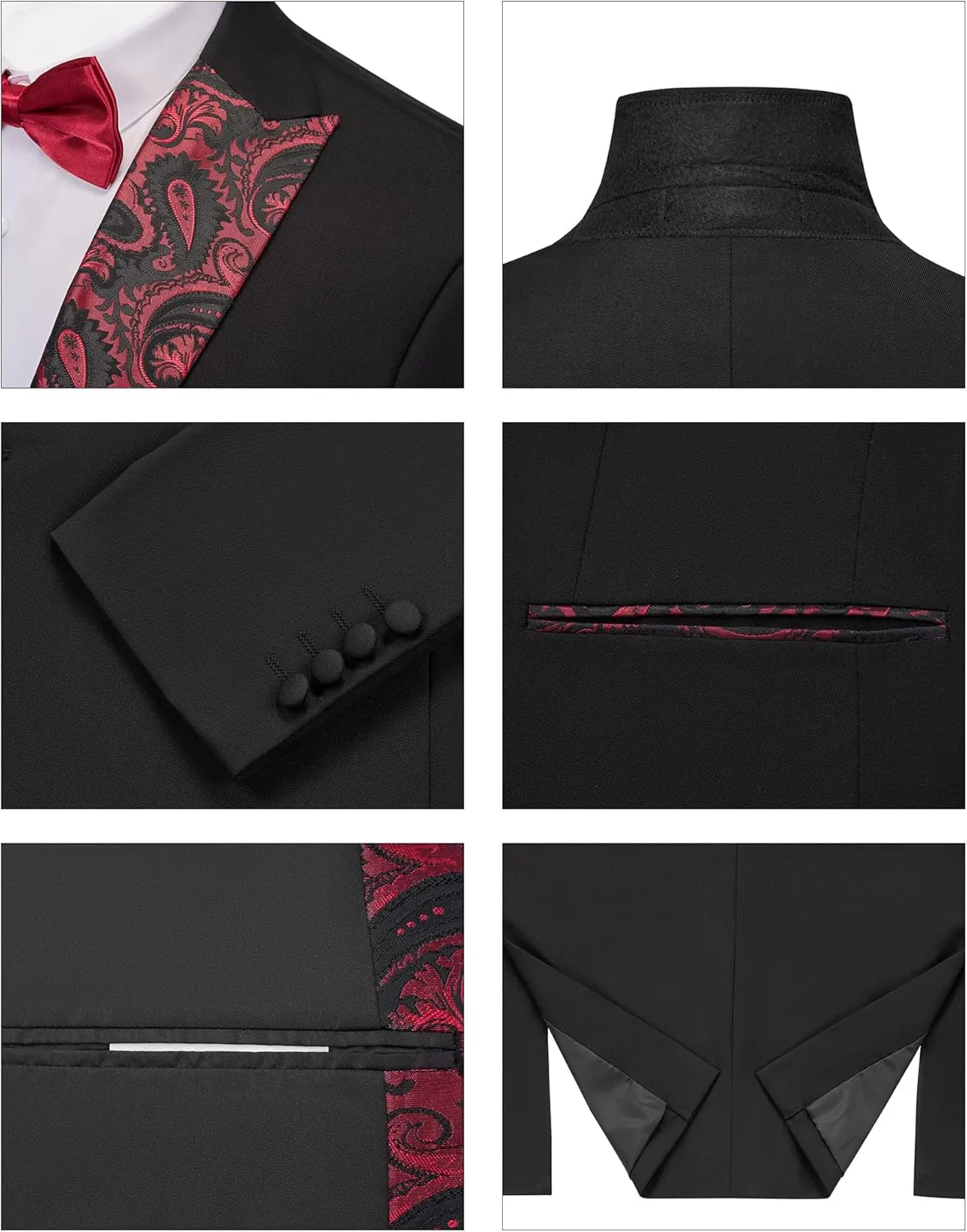 MAGE MALE Men's 2 Piece Suit One Button Slim Fit Formal Wedding Prom Tuxedo Suits Blazer Pants with Bow Tie Set