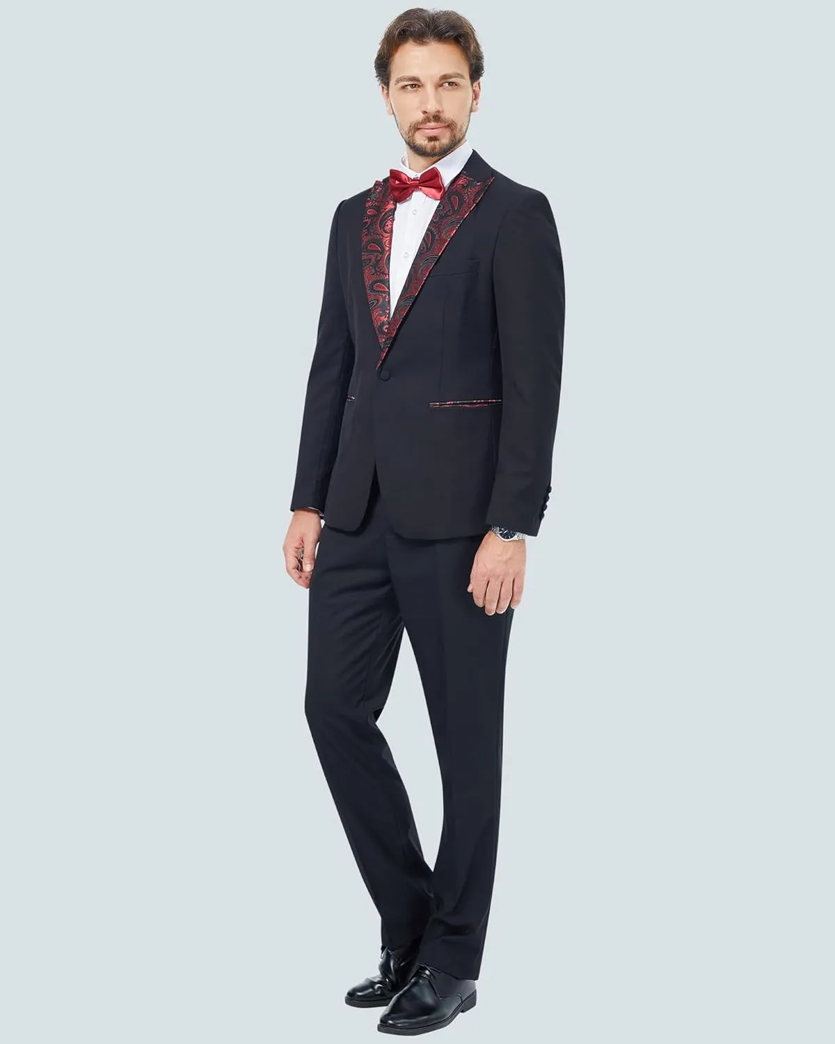 MAGE MALE Men's 2 Piece Suit One Button Slim Fit Formal Wedding Prom Tuxedo Suits Blazer Pants with Bow Tie Set