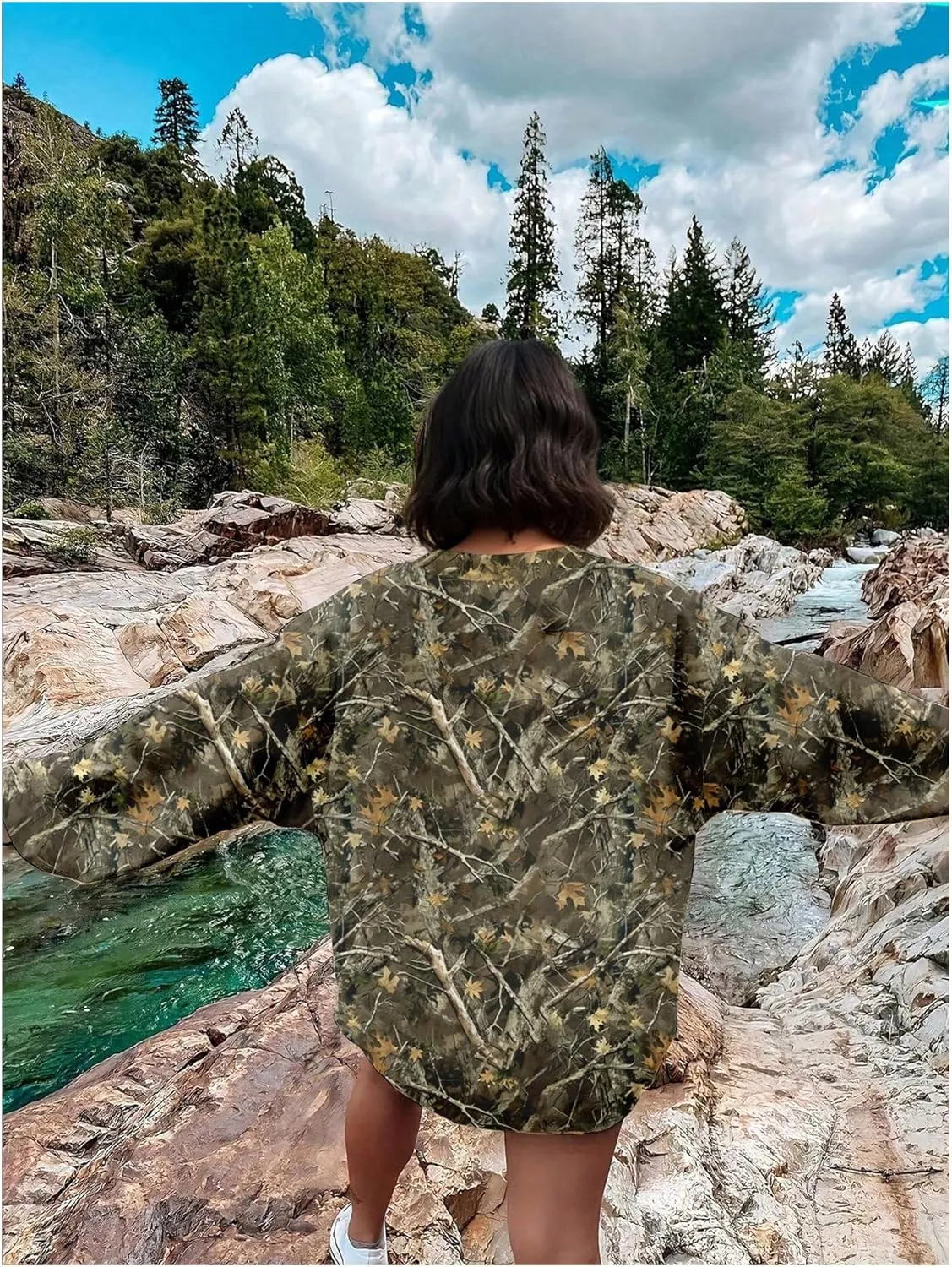MakeMeChic Women's Camo Sweatshirt Graphic Crew Neck Long Sleeve Drop Shoulder Oversized Pullover Top