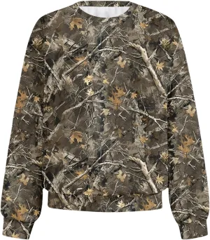 MakeMeChic Women's Camo Sweatshirt Graphic Crew Neck Long Sleeve Drop Shoulder Oversized Pullover Top