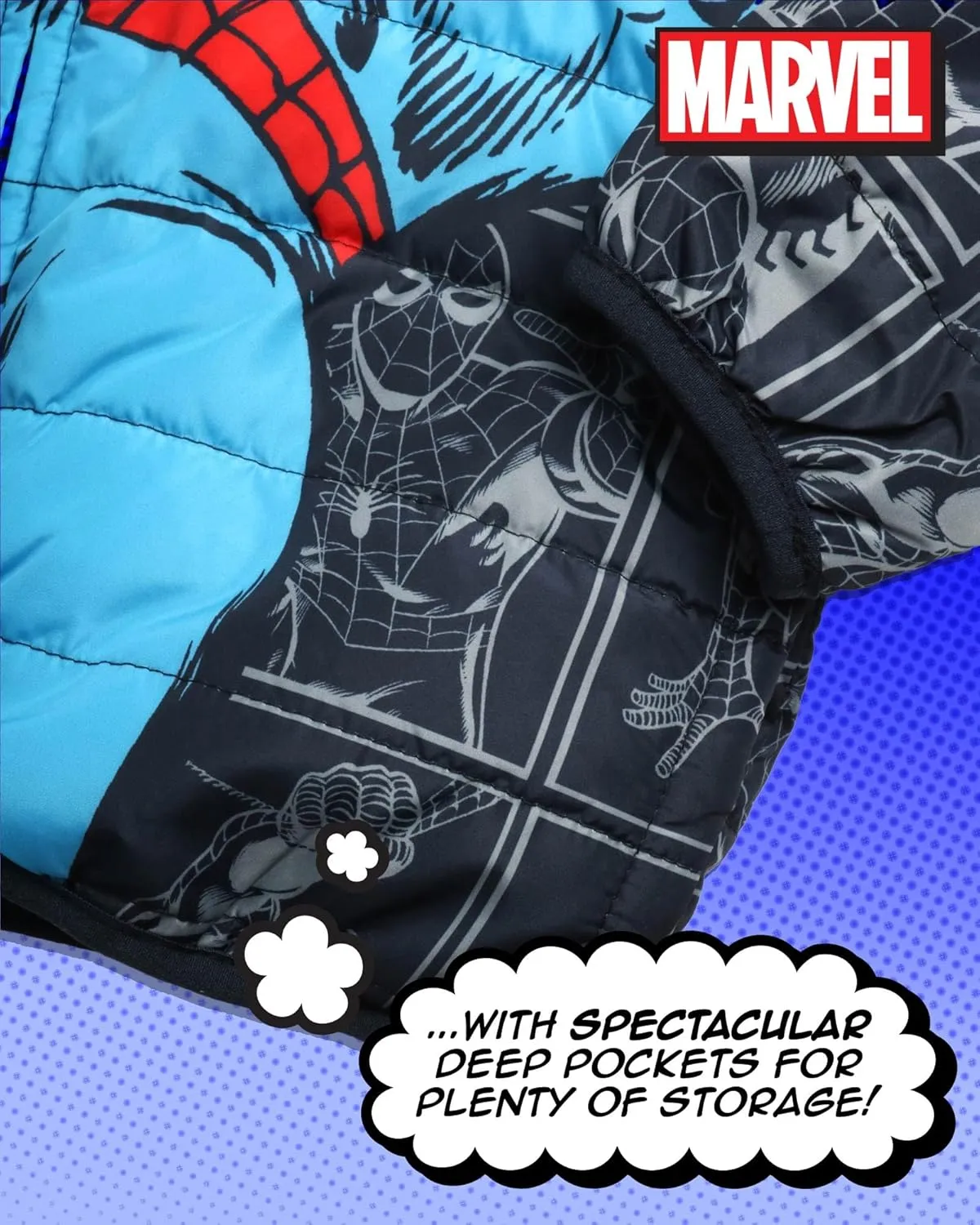 Marvel Boys’ Avengers Spider-Man Reversible Jacket – Spidey Quilted Puffer Coat with Sherpa Fleece Lining (2T-20)