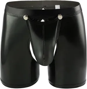 Men Sexy Lingerie PVC Boxer Faux Leather Brief Latex Shorts Pants Tights Wet Look Bikini Swim Trunks Nightclub (Black,XX-Large)