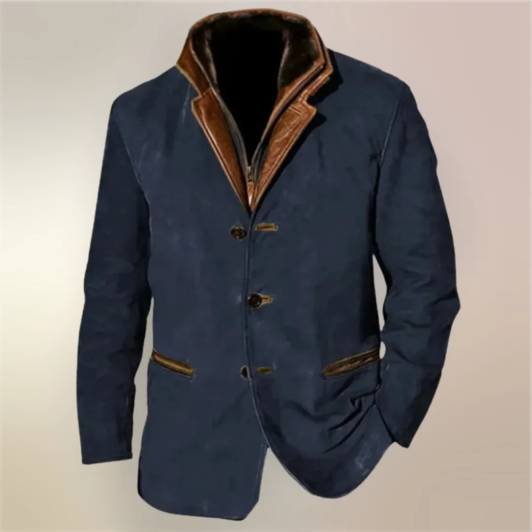 Mens Suede Jacket  Tailored Fit  Leather Trim  3-Button Front  Flap Pockets