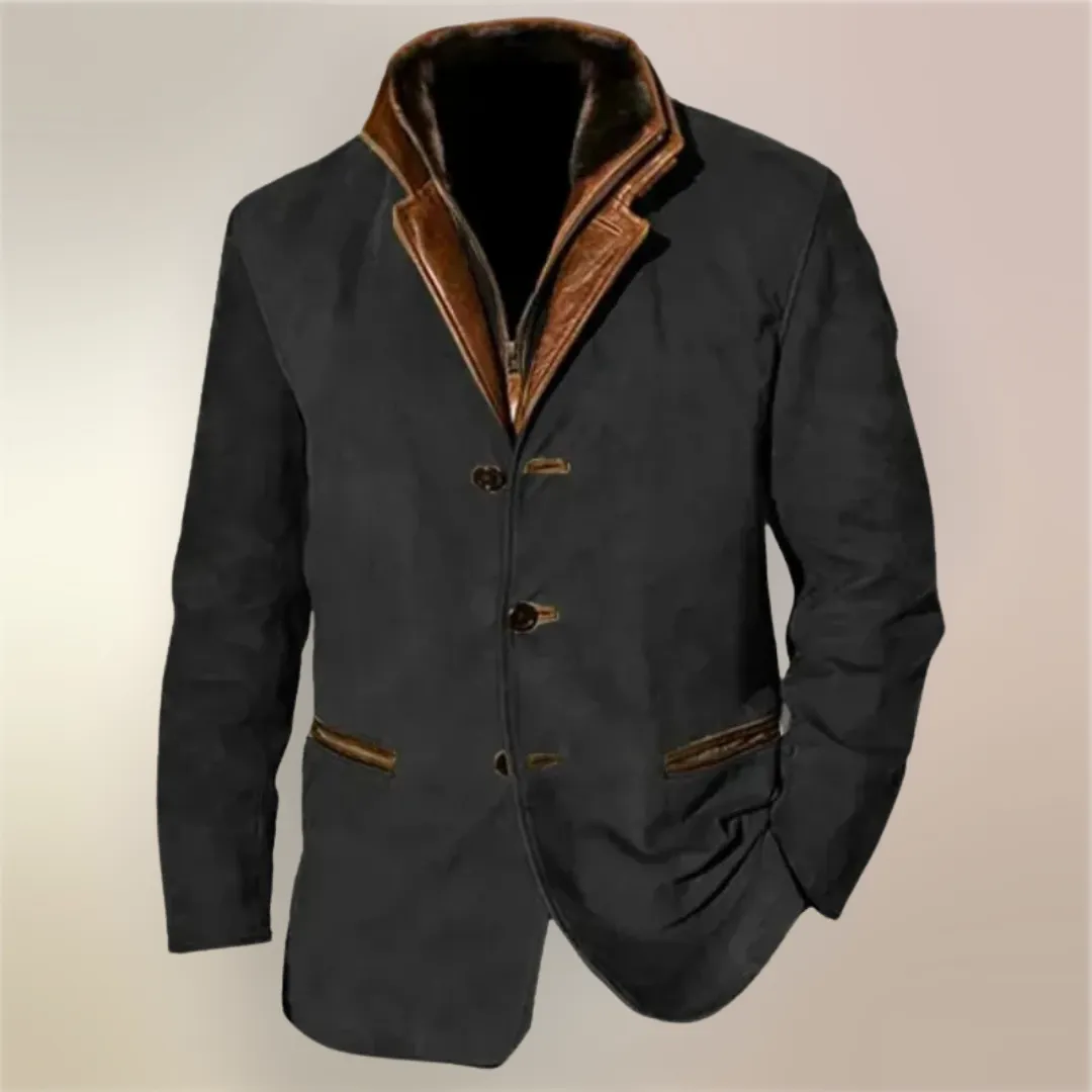 Mens Suede Jacket  Tailored Fit  Leather Trim  3-Button Front  Flap Pockets