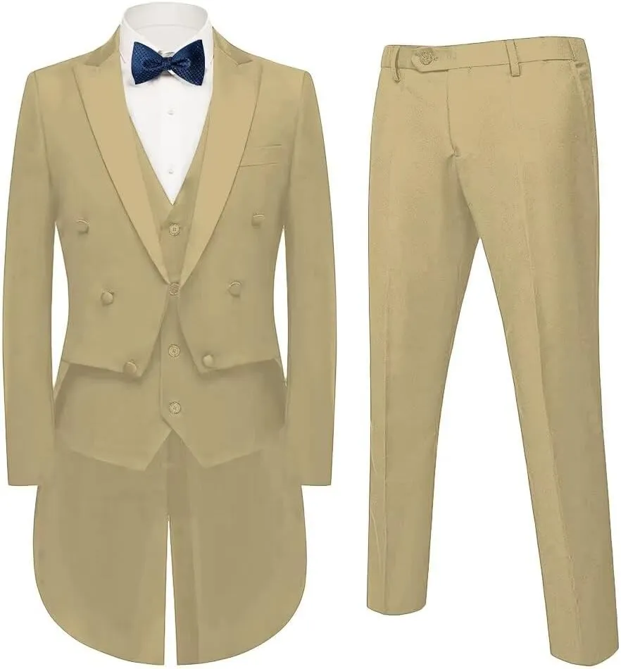 Mens Suits 3 Piece Slim Fit Formal Tailcoat Blazer Pants Vest Set for Performance Long Tail Tuxedos Wedding Dress Coat