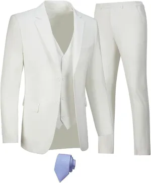 Men's Suits 3 Piece Slim Fit Suit Set,Two Button Wedding Business Tuxedo Solid Blazer Jacket Vest Pants with Tie
