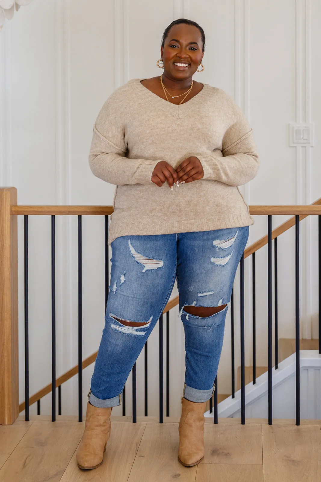 Middleton V-Neck Sweater in Beige