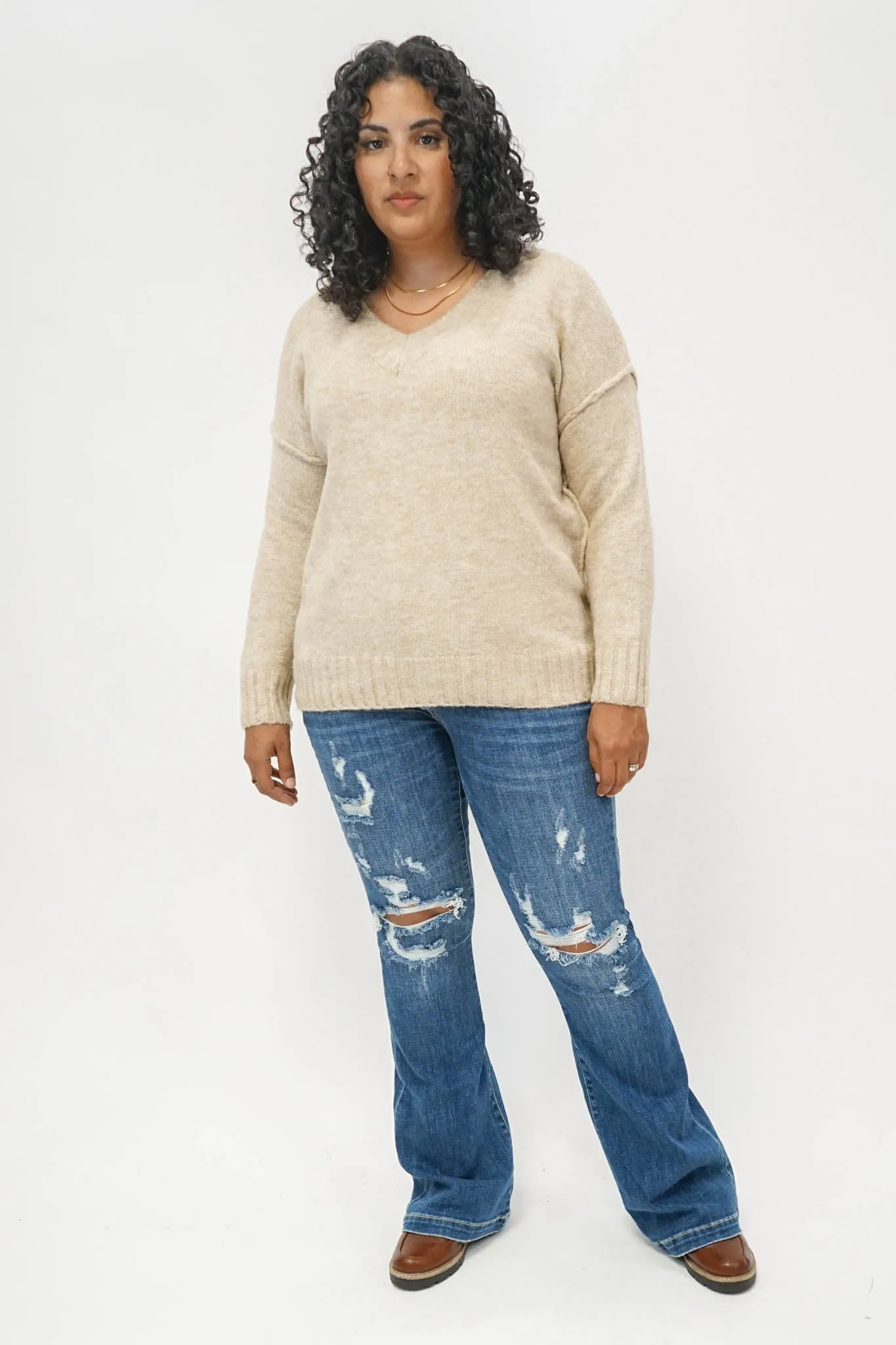 Middleton V-Neck Sweater in Beige