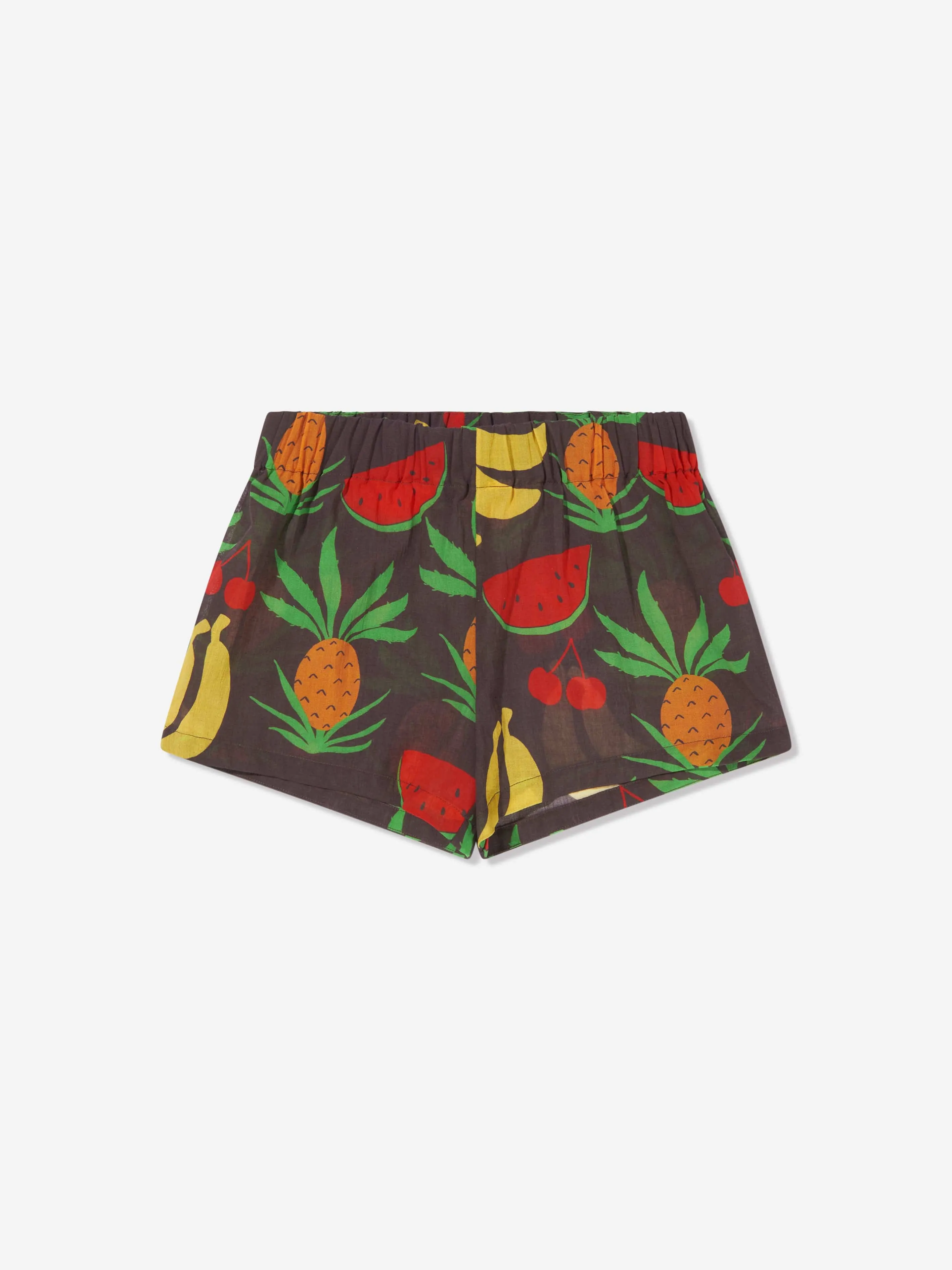 Mini Rodini Kids Organic Cotton Fruit Print Shorts In Brown
