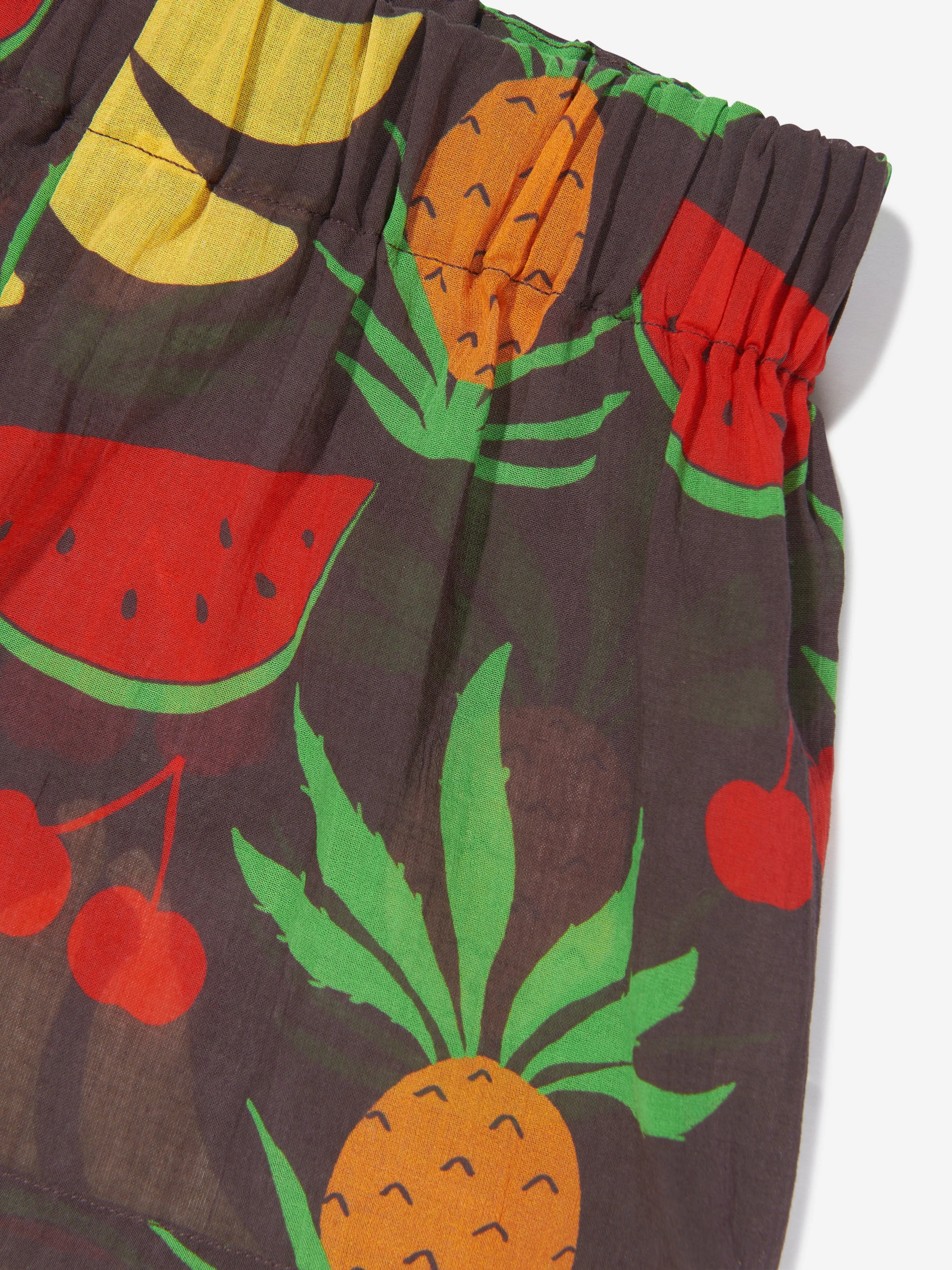 Mini Rodini Kids Organic Cotton Fruit Print Shorts In Brown