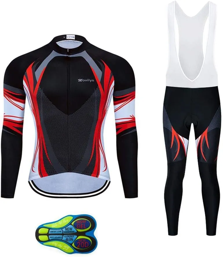 MOXILYN Men's Quick-Dry Cycling Jersey Set Road Bike Bicycle Shirt   Bib Pants with 9D Gel Padded MTB Riding Clothing kit