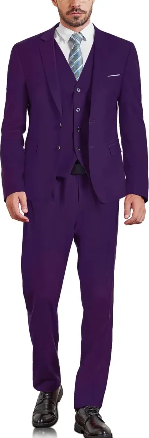 MY'S Men's Slim Fit 3 Pieces Suit, Two Buttons Solid Jacket Pants Set with Tie for Wedding Party Business Prom