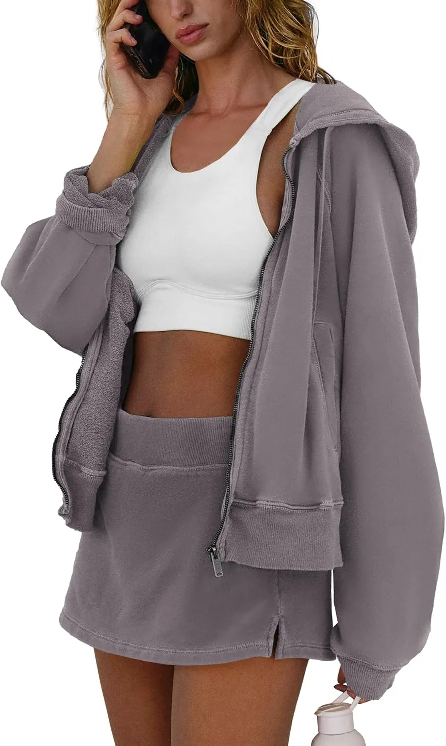 Nirovien Women Two Piece Workout Set Zip Up Hoodie and Skort Sets Athletic Sweatsuits Outfits Sets