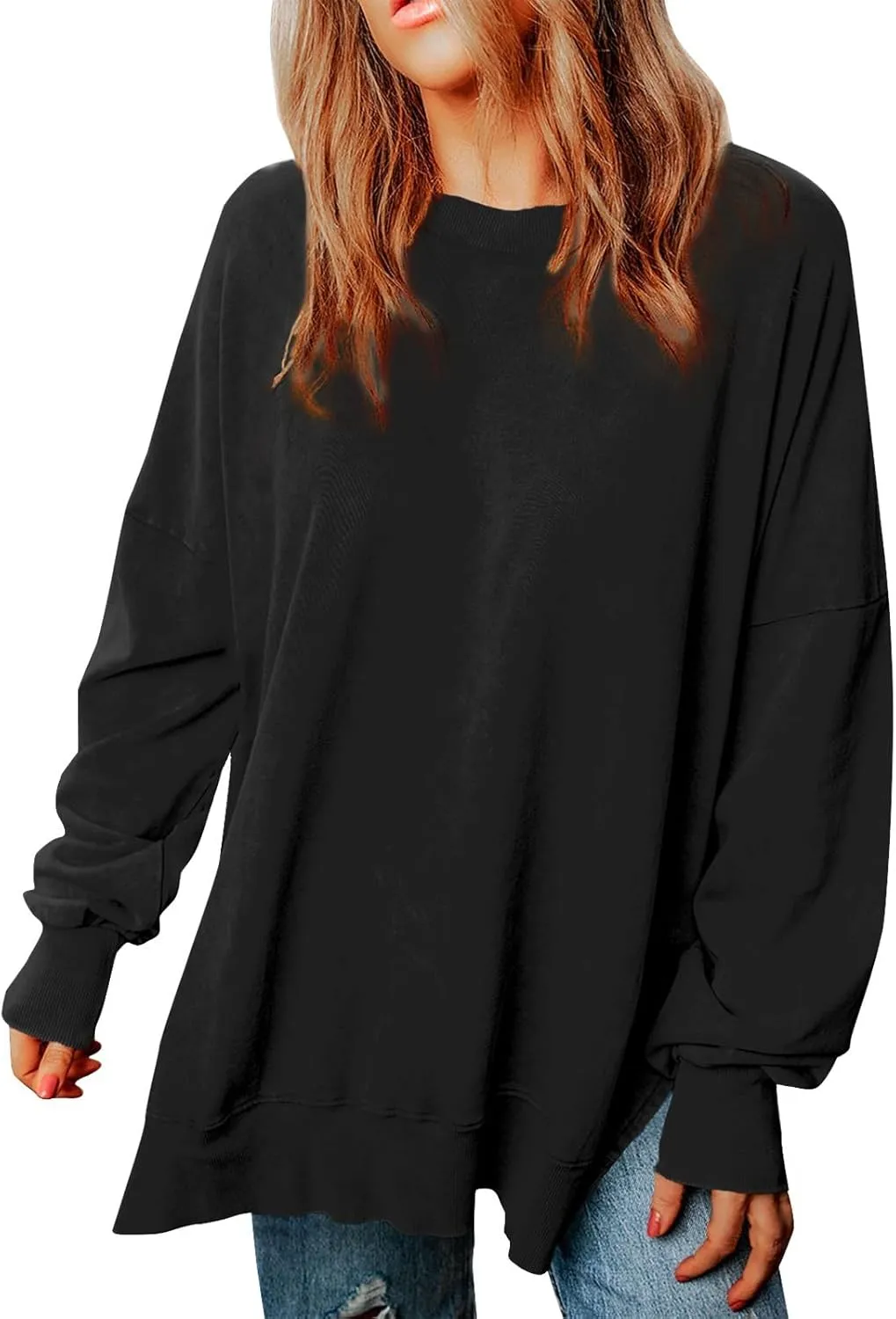 Oversized Sweatshirt for Women Casual Loose Cozy Sweater Long Sleeve Crewneck Lightweight Pullover 2024 Fall Clothes
