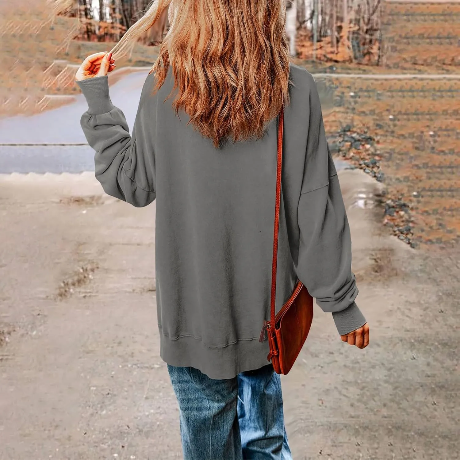 Oversized Sweatshirt for Women Casual Loose Cozy Sweater Long Sleeve Crewneck Lightweight Pullover 2024 Fall Clothes