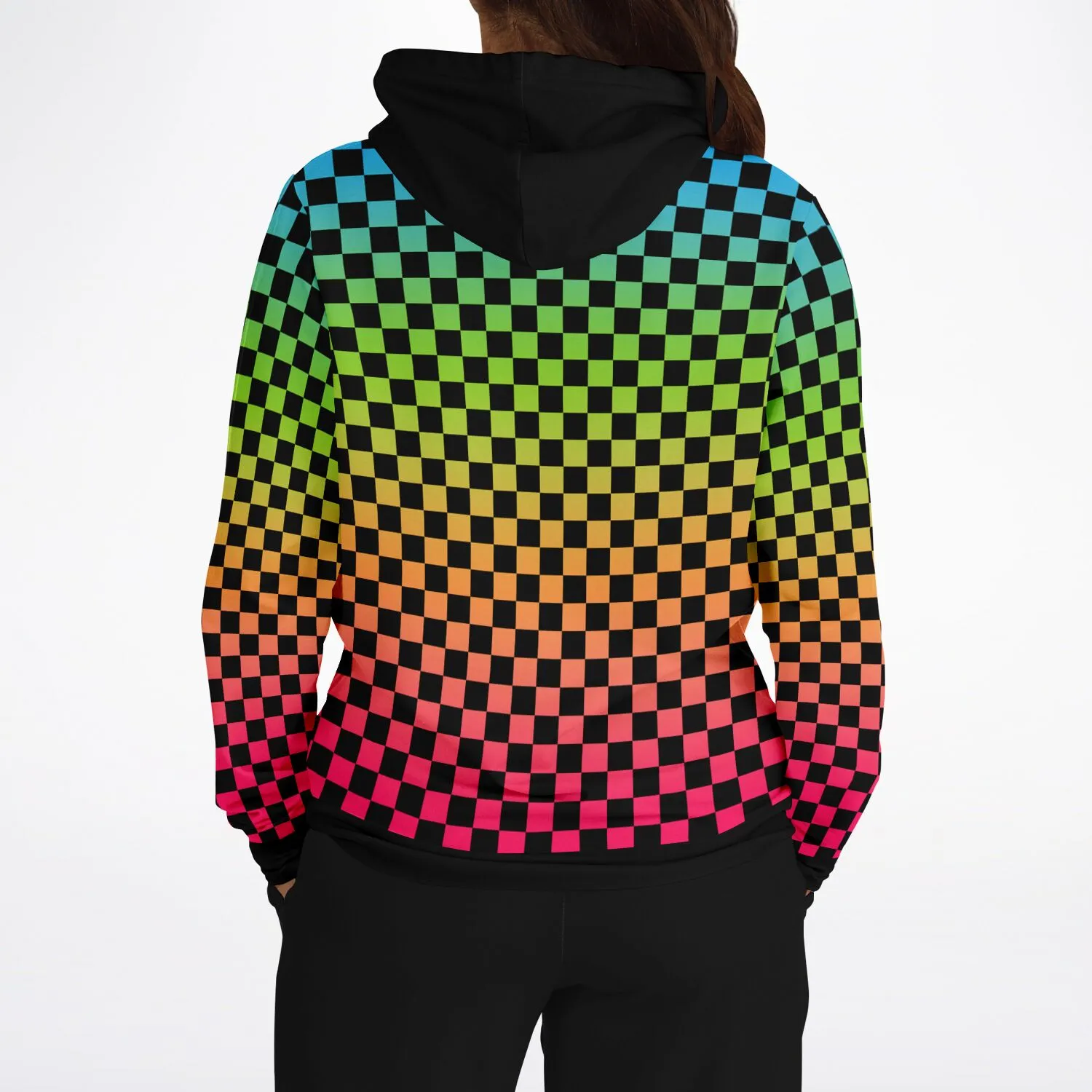 Panromantic Pride Black Contrast Checkered Pullover Hoodie