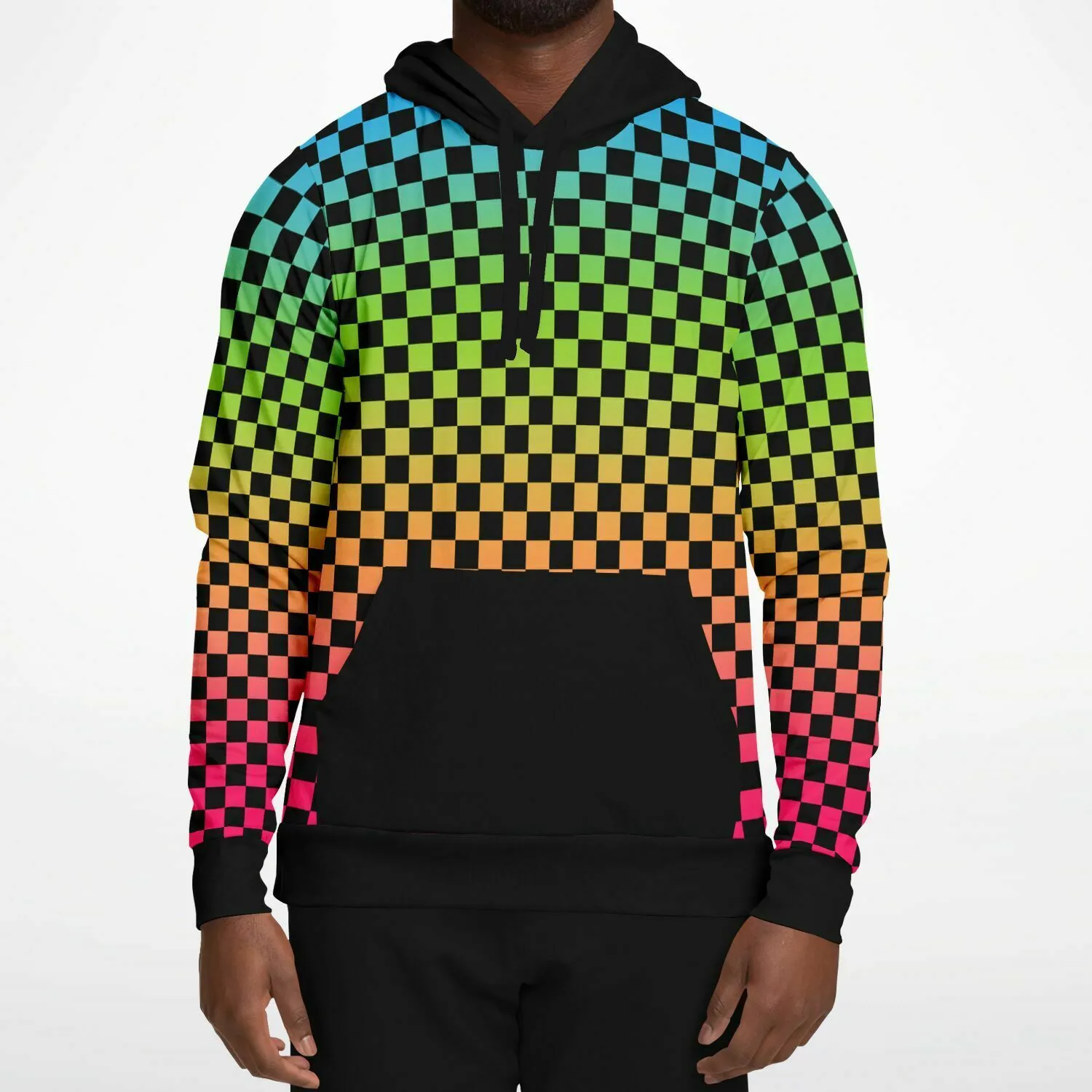 Panromantic Pride Black Contrast Checkered Pullover Hoodie