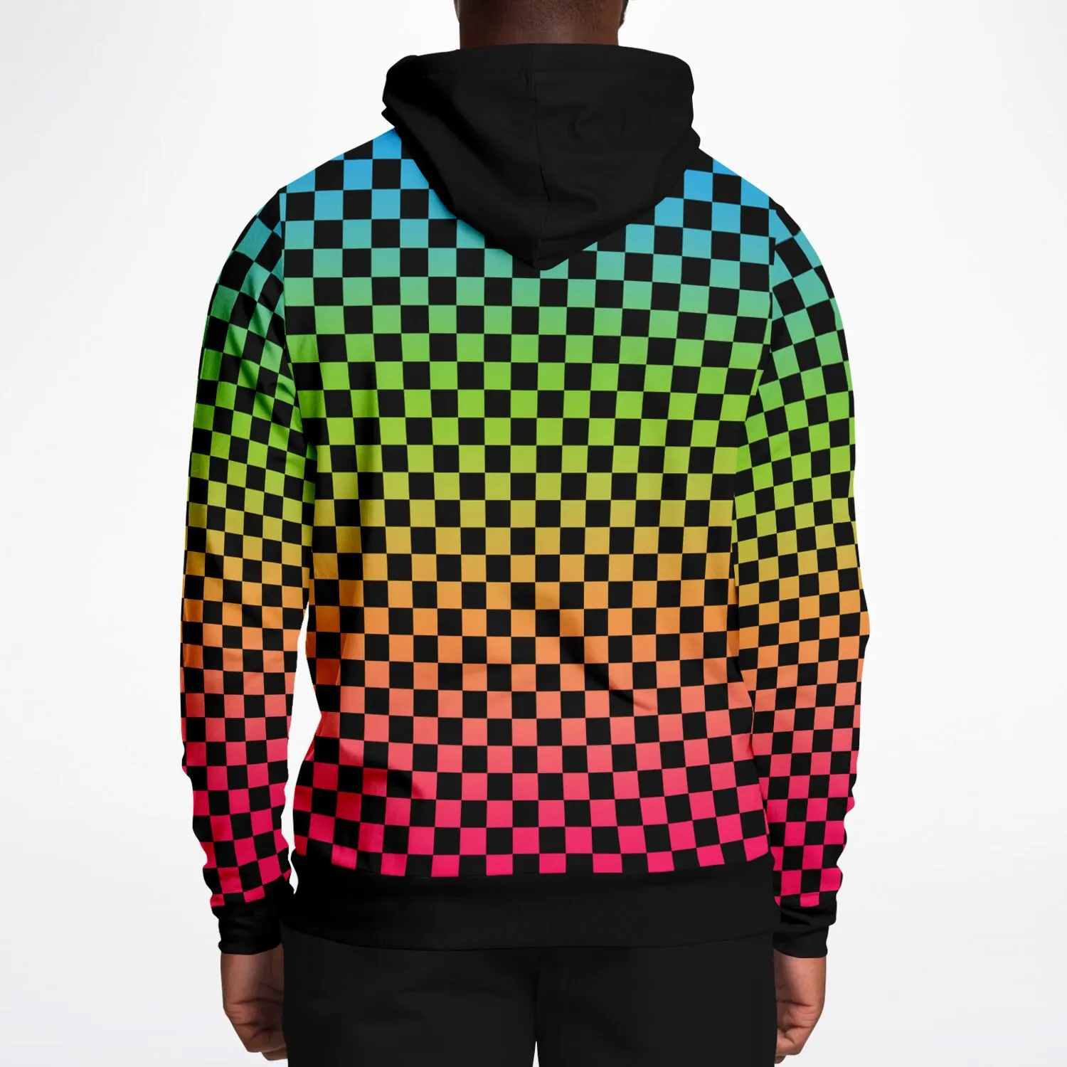 Panromantic Pride Black Contrast Checkered Pullover Hoodie