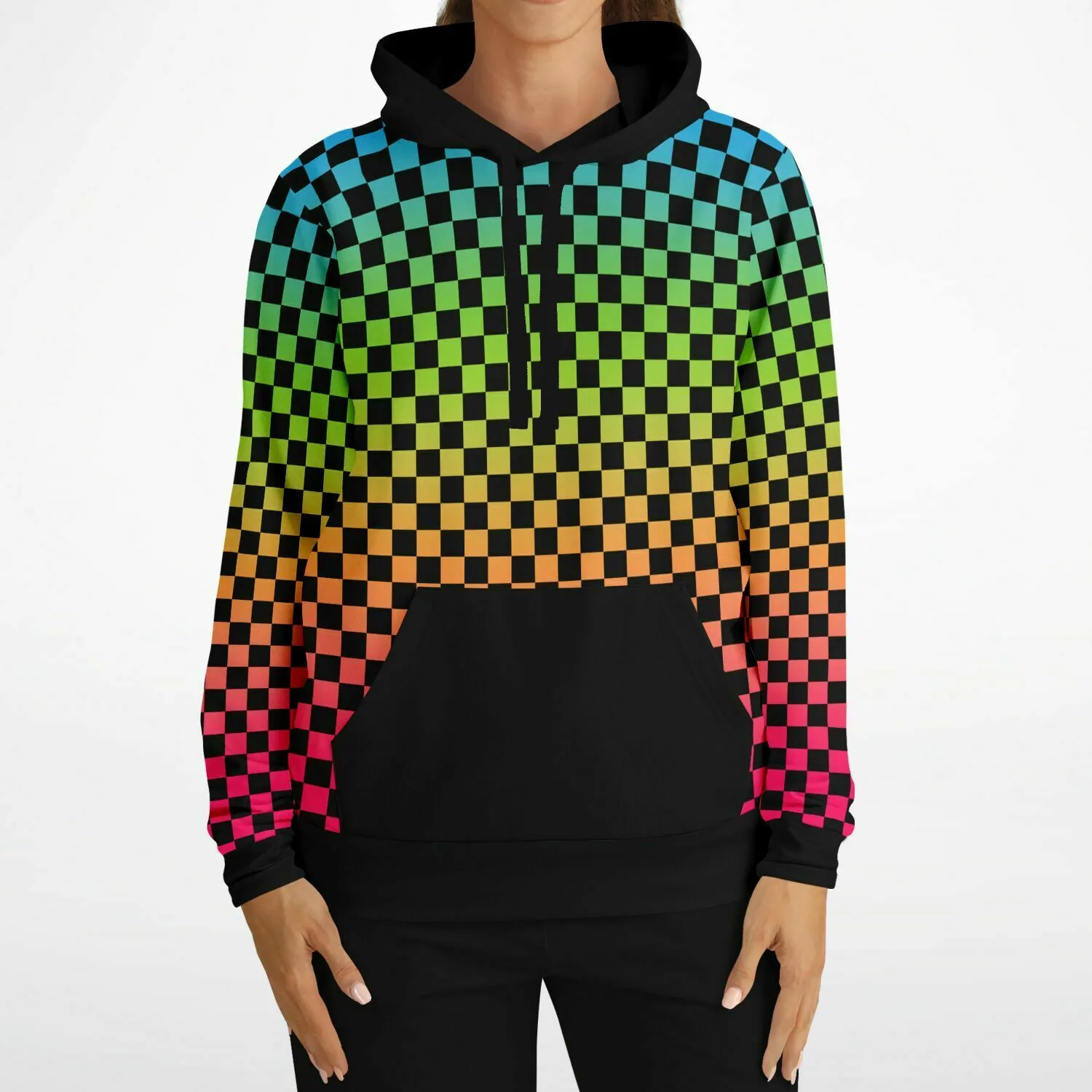 Panromantic Pride Black Contrast Checkered Pullover Hoodie