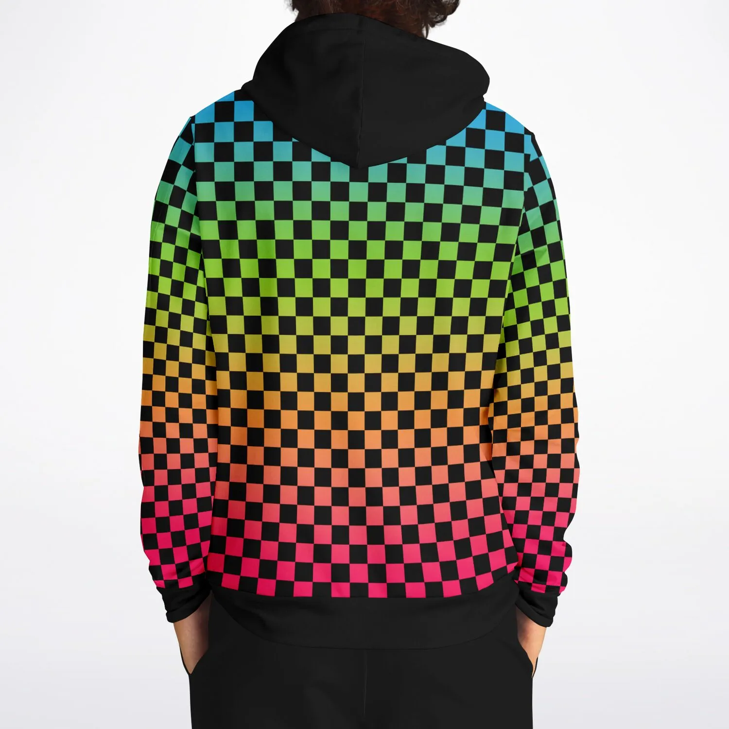Panromantic Pride Black Contrast Checkered Pullover Hoodie