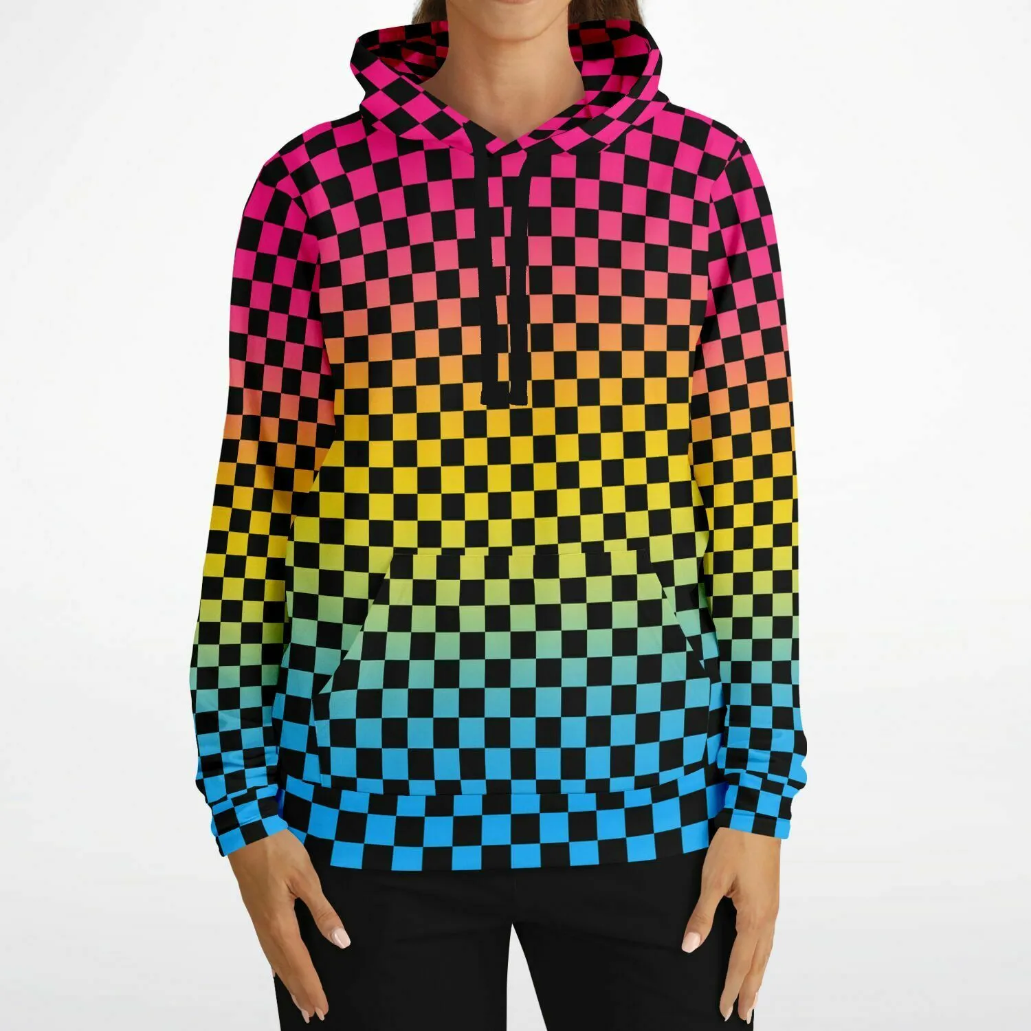 Pansexual Pride Black Checkered Pullover Hoodie