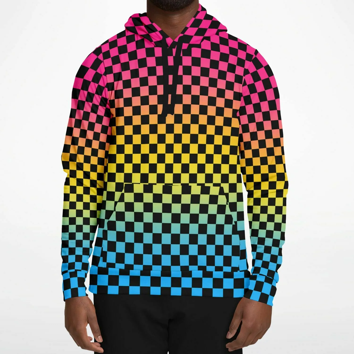 Pansexual Pride Black Checkered Pullover Hoodie