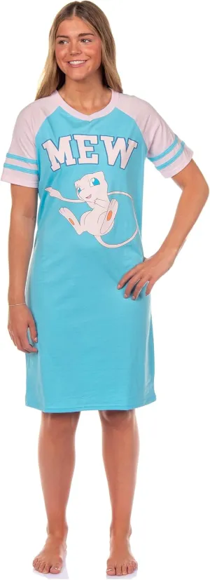 Pokemon Pajama Women's Varsity Raglan Sleep Shirt V-Neck Nightgown