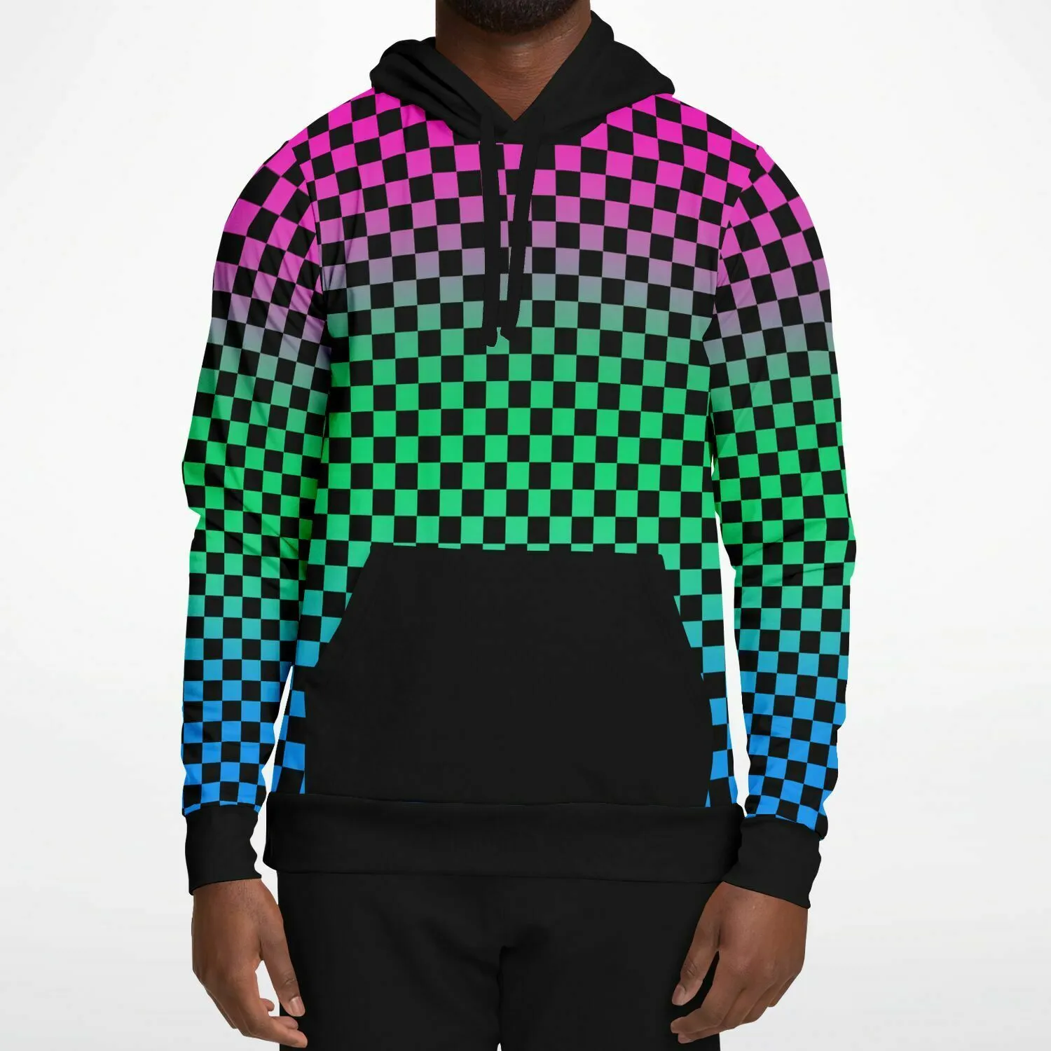 Polysexual Pride Black Contrast Checkered Pullover Hoodie