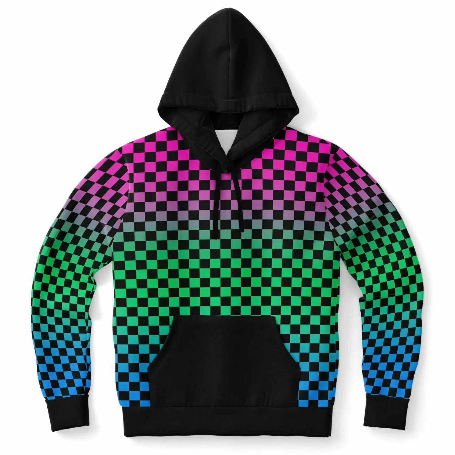Polysexual Pride Black Contrast Checkered Pullover Hoodie