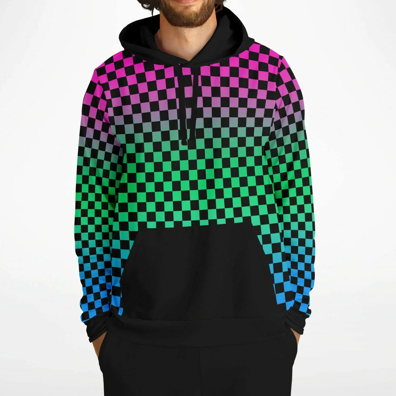 Polysexual Pride Black Contrast Checkered Pullover Hoodie