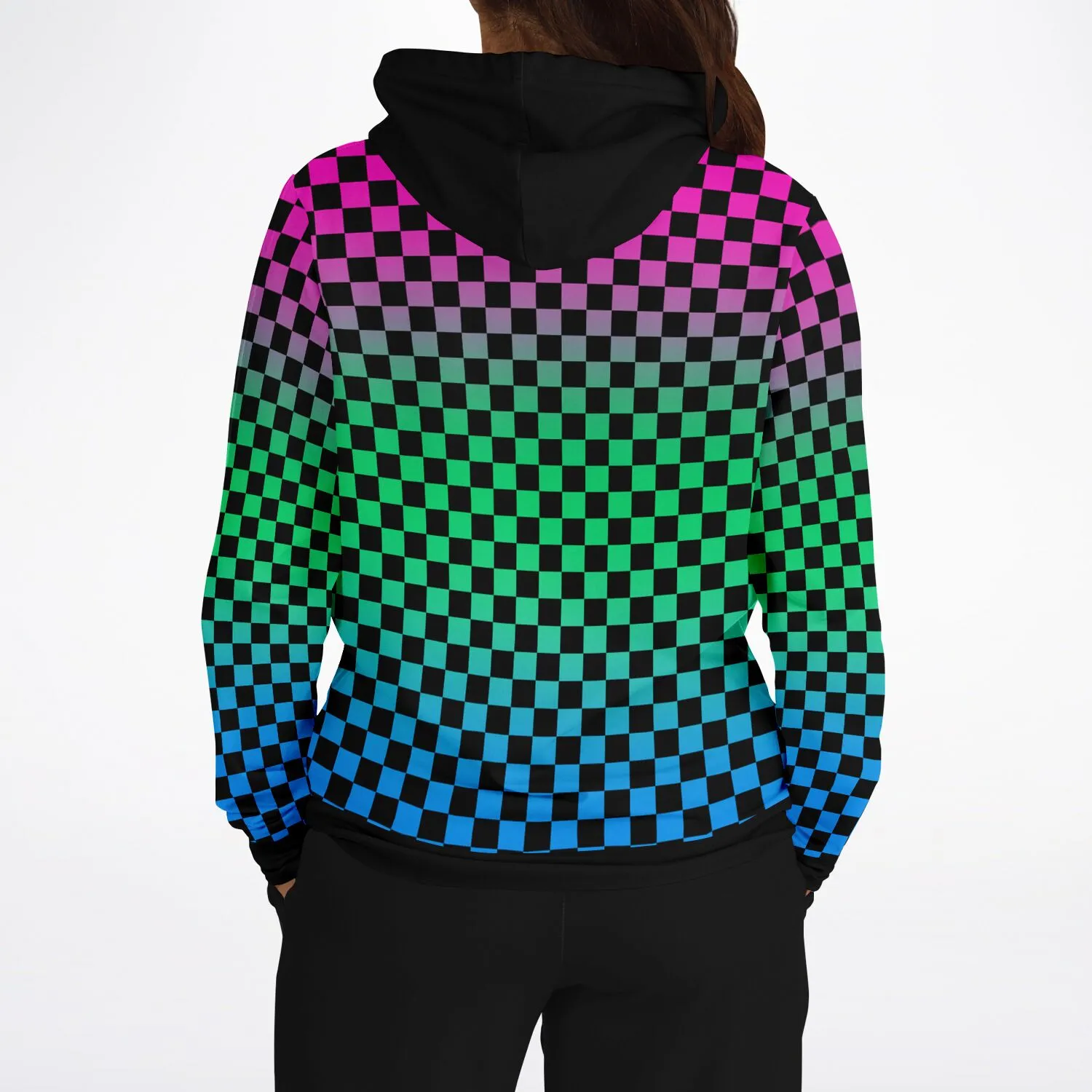 Polysexual Pride Black Contrast Checkered Pullover Hoodie