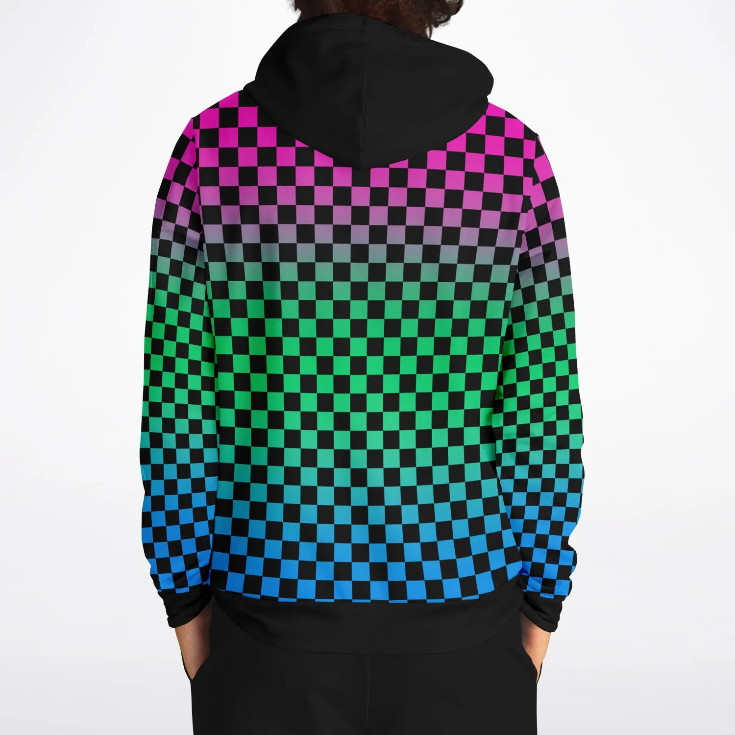 Polysexual Pride Black Contrast Checkered Pullover Hoodie